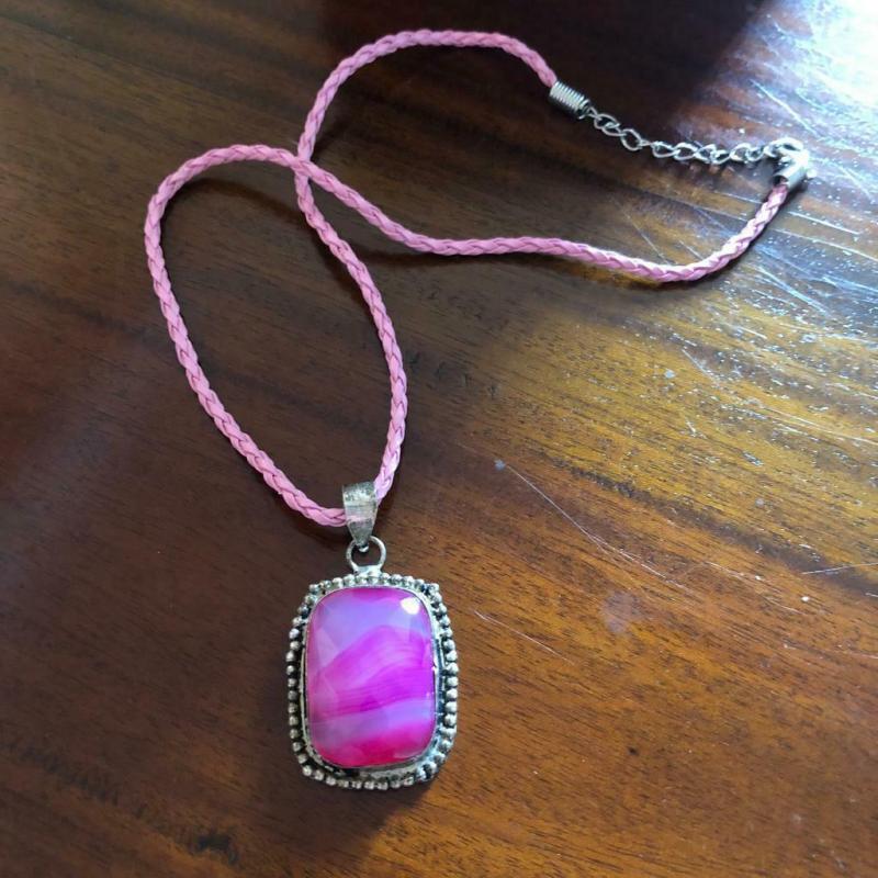 Vintage 60s 70s Fashion Statement Party Pink Pendant Twined Cord Dinner Necklace