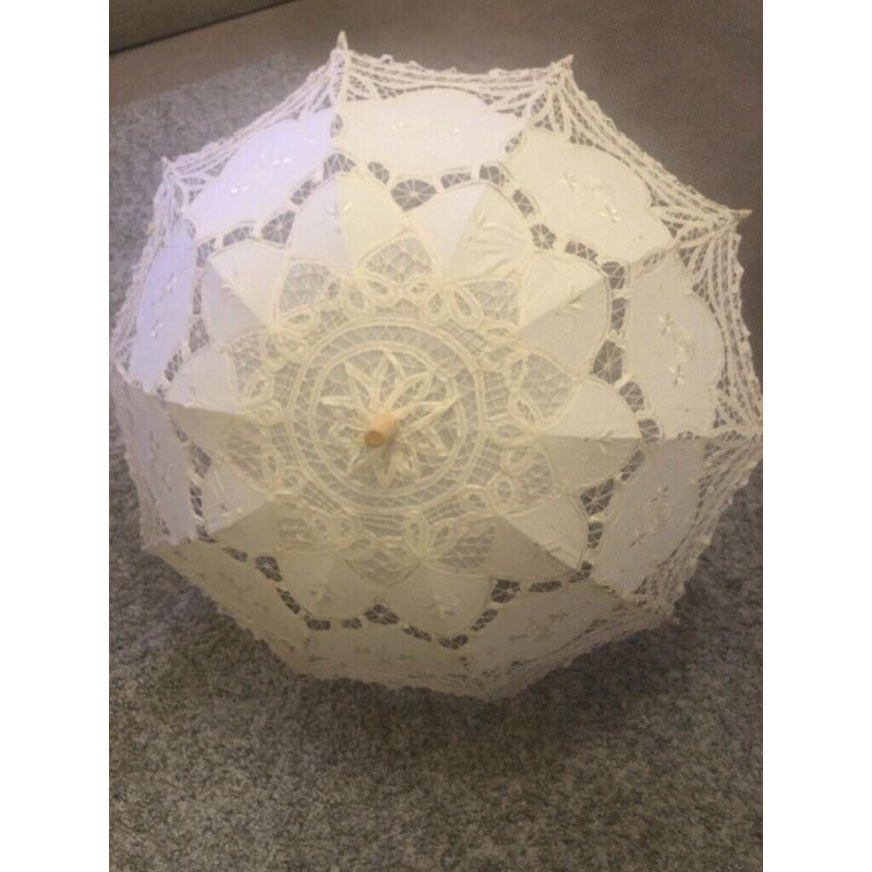 Ivory Cotton Lace Wedding Parasol