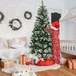 Snow Flocked Christmas Tree with Red Berries and a Metal Base available in 8ft CM2280