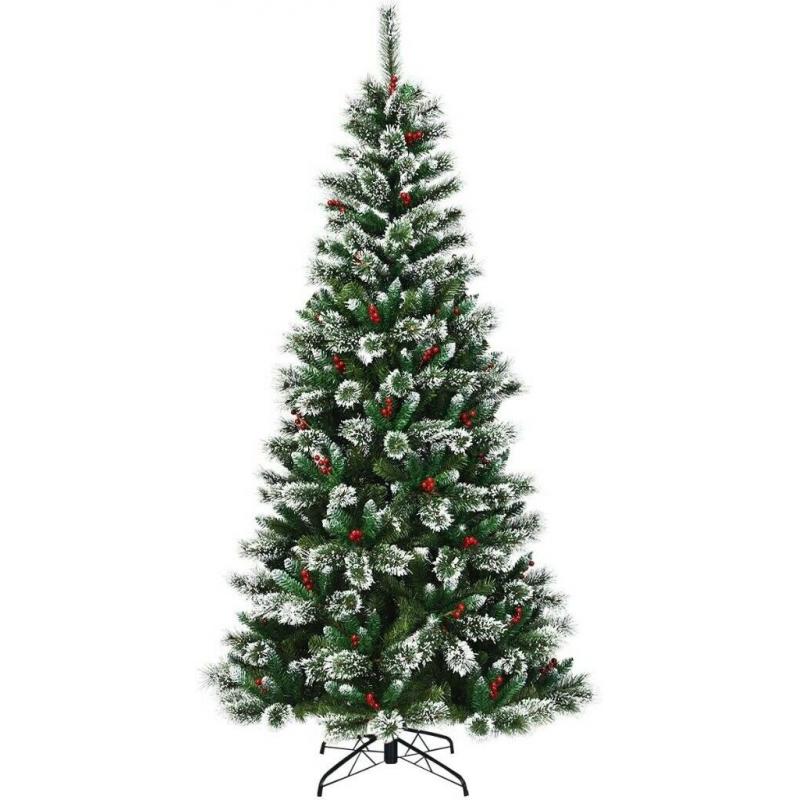Snow Flocked Christmas Tree with Red Berries and a Metal Base available in 8ft CM2280