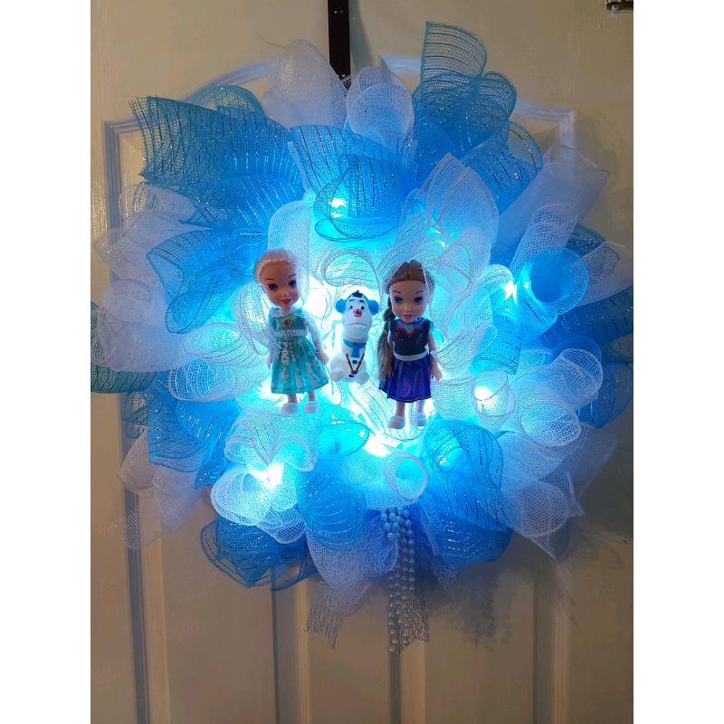 Frozen inspired deco mesh wreath