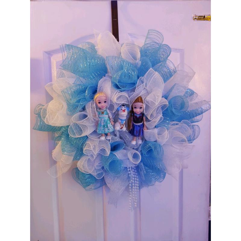 Frozen inspired deco mesh wreath