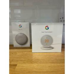 Google Nest E Thermostat and Google nest mini