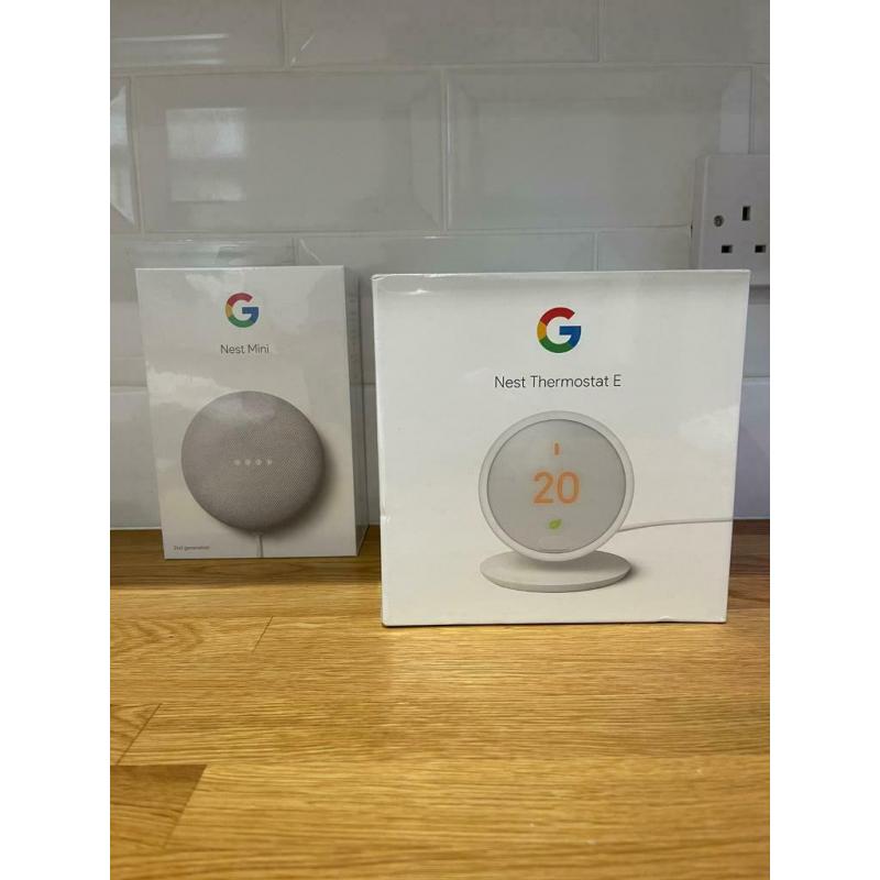 Google Nest E Thermostat and Google nest mini