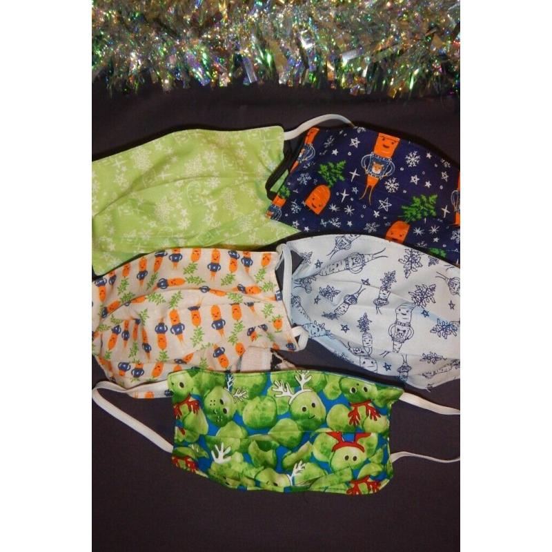 Kevin Carrot and Festive Sprouts Face Masks. 100% Cotton. Free Delivery. Washable. ?4.50
