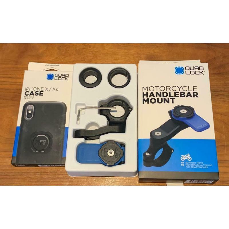 Quadlock iPhone XS and motorcycle handlebar mount.