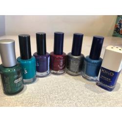 Nail Polish Set of 7 / Green, Teal, Glittery purple, Wine, Anthracite and Blues