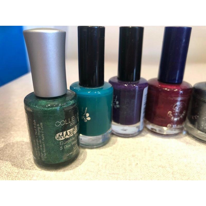 Nail Polish Set of 7 / Green, Teal, Glittery purple, Wine, Anthracite and Blues