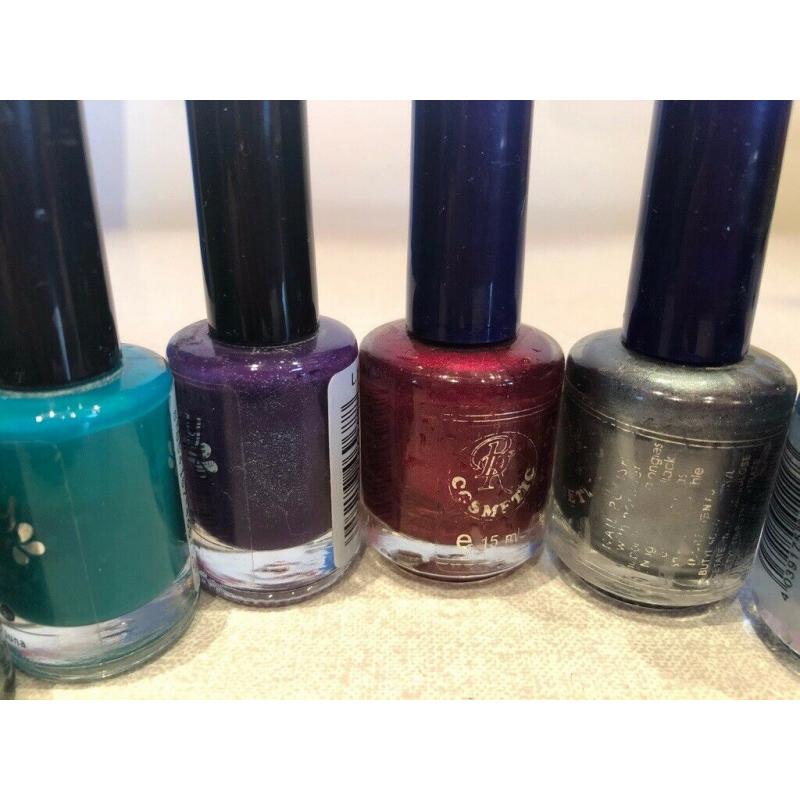 Nail Polish Set of 7 / Green, Teal, Glittery purple, Wine, Anthracite and Blues