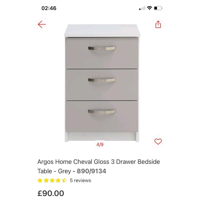 Cheval 3 Drawer bedside storage cabinets only ?50 each or both ?95.