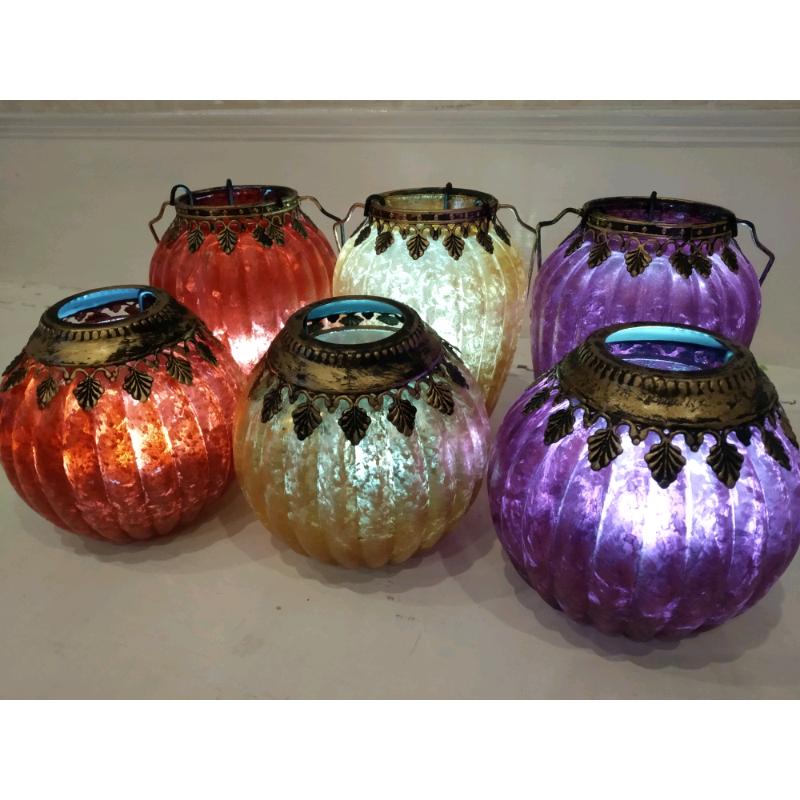 Moroccan Arabian Indian Ethnic Tealight Lanterns Frosted Pastel Holder
