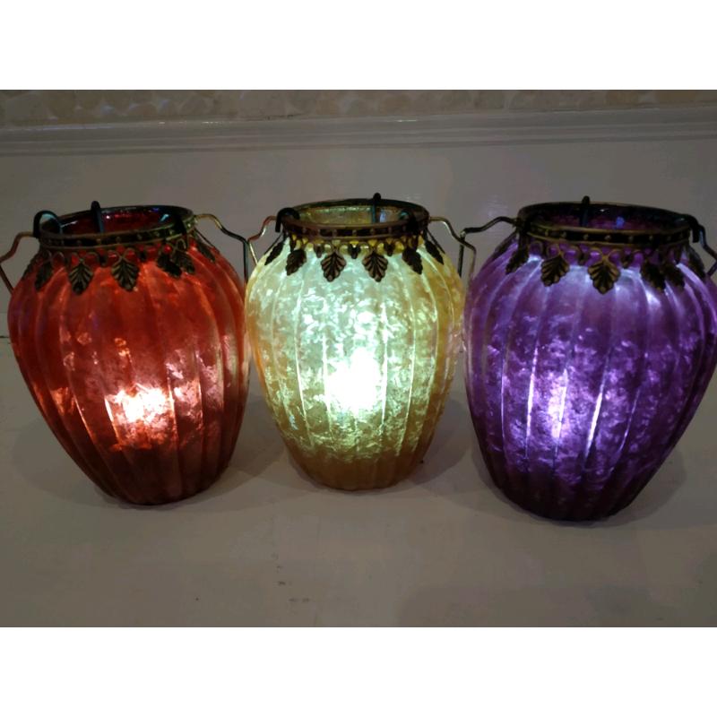 Moroccan Arabian Indian Ethnic Tealight Lanterns Frosted Pastel Holder