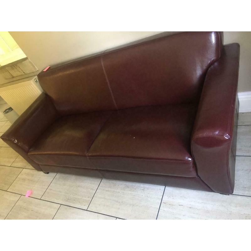 Burgundy leather/vinyl sofa