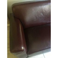 Burgundy leather/vinyl sofa