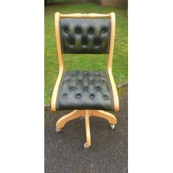 2 Vintage Parliament Green Leather Chesterfield Captains Chairs