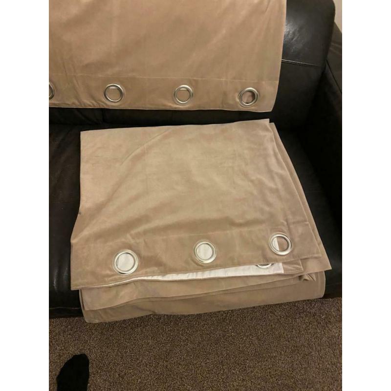 Velvet lined beige Eyelet Ring Top curtains