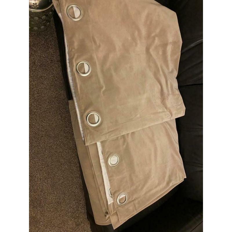 Velvet lined beige Eyelet Ring Top curtains