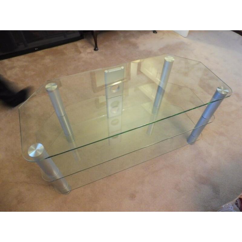 FABULOUS CLEAR SAFETY GLASS TV TABLE 42" UP TO 55" TV