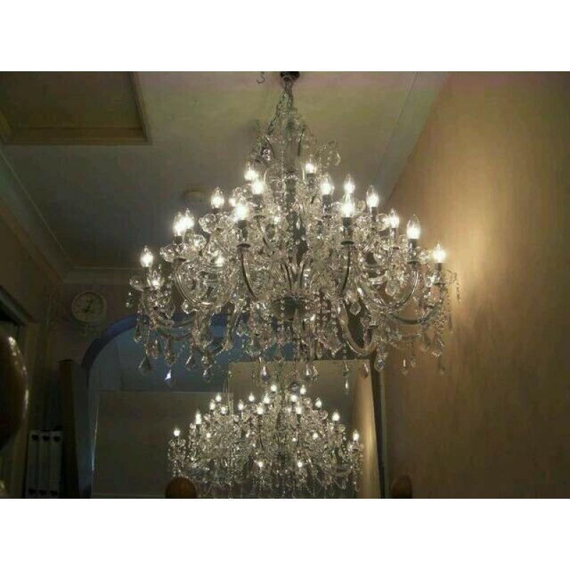 30-arm, 3-tier crystal chandelier, absolutely massive