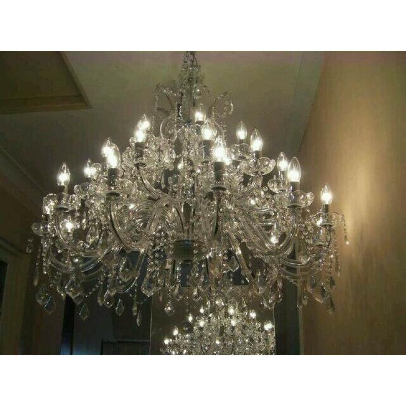 30-arm, 3-tier crystal chandelier, absolutely massive