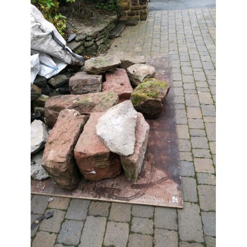 Red sandstone walling mostly square pieces over 3 tons