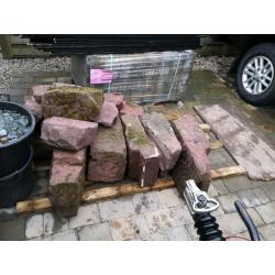 Red sandstone walling mostly square pieces over 3 tons