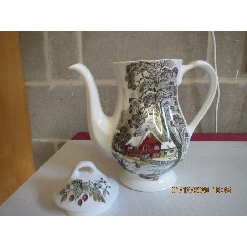 J & C Meakin - English Staffordshire - Coffee Pot. Attractive Christmas Theme Design