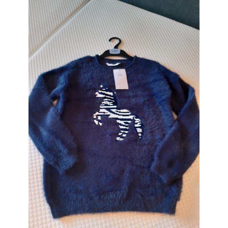 NEW M&S JUMPER CHANGING COLOUR SEQUIN UNICORN AGE 12-13 YEARS