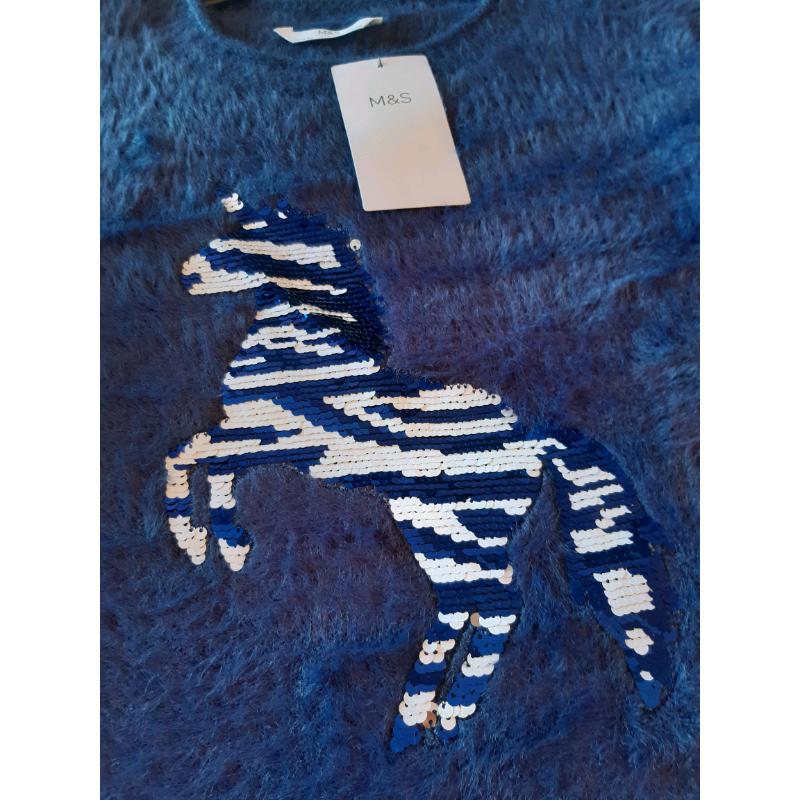 NEW M&S JUMPER CHANGING COLOUR SEQUIN UNICORN AGE 12-13 YEARS