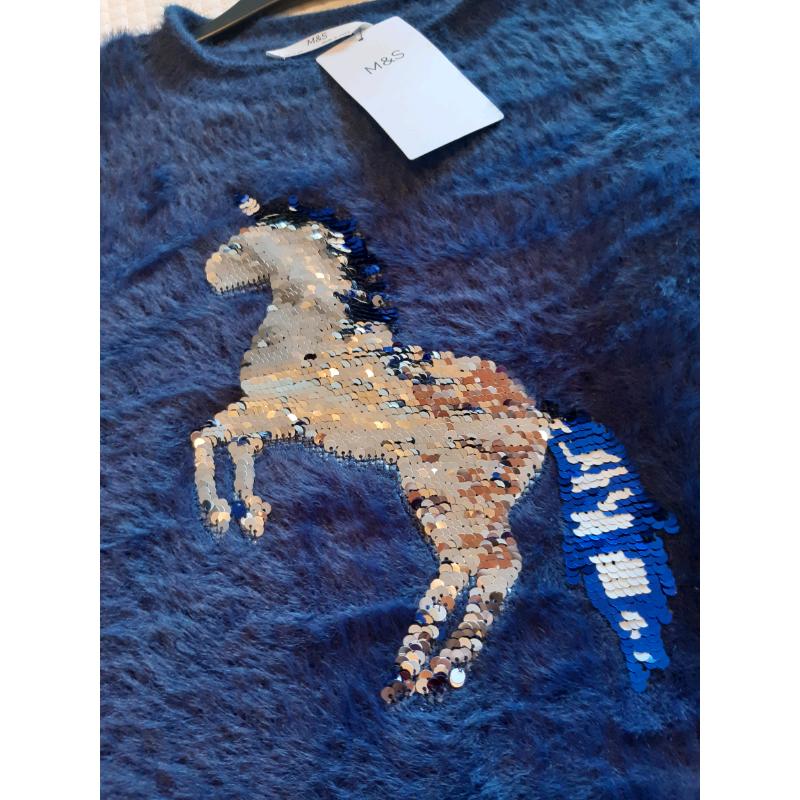 NEW M&S JUMPER CHANGING COLOUR SEQUIN UNICORN AGE 12-13 YEARS