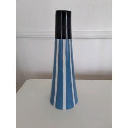Blue striped/black topped tubular vase (Peterlee)