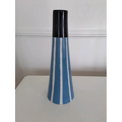 Blue striped/black topped tubular vase (Peterlee)