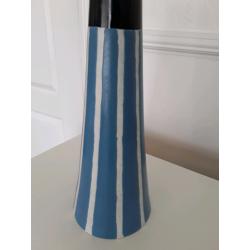 Blue striped/black topped tubular vase (Peterlee)