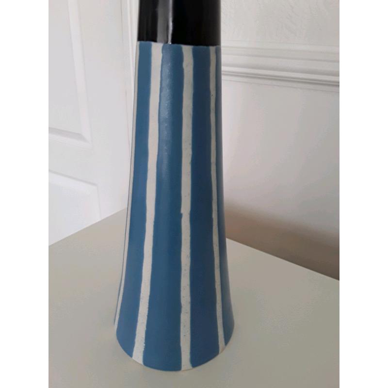 Blue striped/black topped tubular vase (Peterlee)
