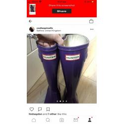 Women?s genuine purple Hunter wellies UK size 4 excellent condition only worn a few times